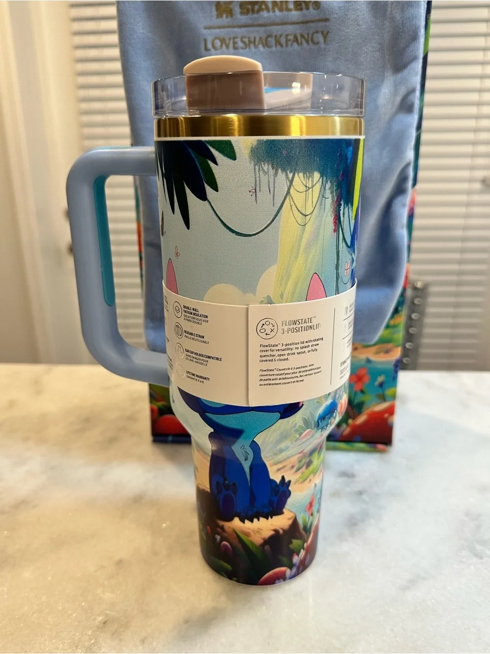 Stanley Unique Light Blue and Gold Lilo & Stitch Insulated Travel 40oz Tumbler - Picture 13 of 16